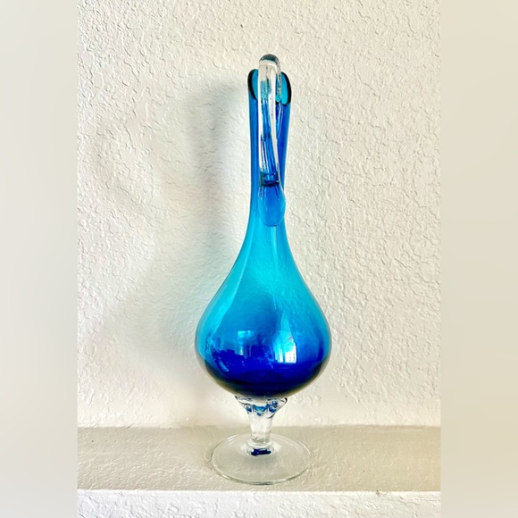 VINTAGE EMPOLI ITALIAN ART HAND BLOWN GLASS PITCHER DECANTER - 14" HEIGHT - Picture 4 of 6